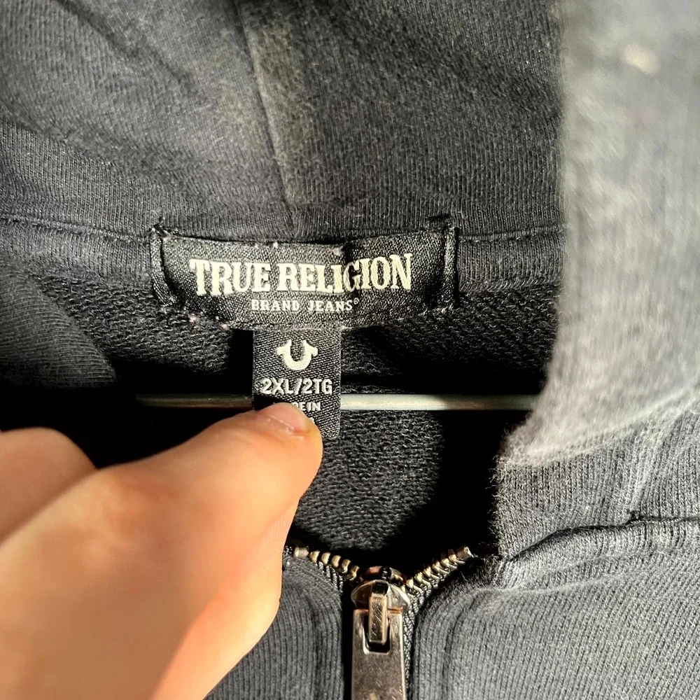 True Religion Japanese Buddha Hoodie Mens 2XL Black Graphic Print Full Zip